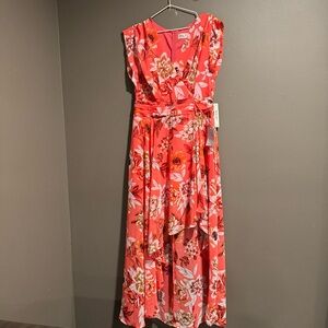 Eliza J Coral Floral High Low Dress Size 14